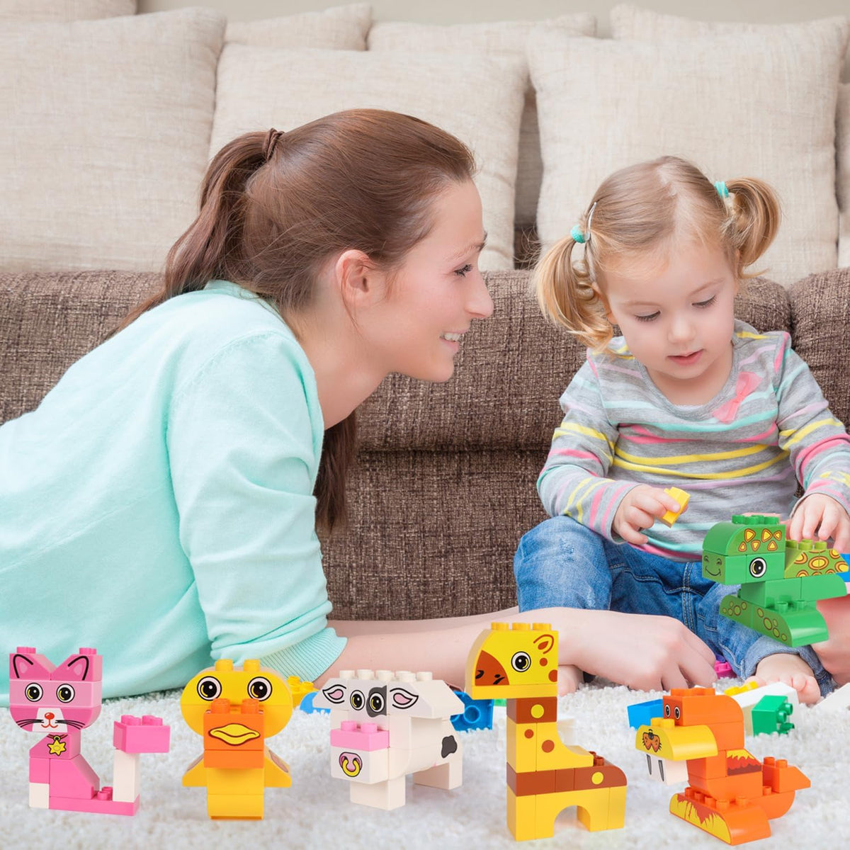 Animals Building Blocks Set, 122 Pieces Animal Building Toy Kit with Storage Box for Kids Ages 3 4