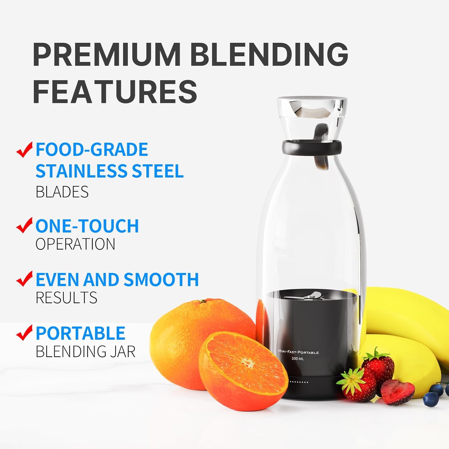 OTPEIR Portable Blender for Shakes and Smoothies with 11.83 Oz Travel Cup and Lid,Durable Stainless