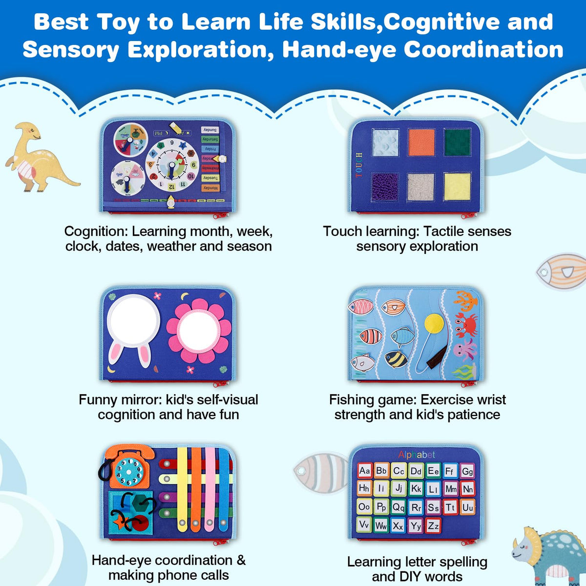 JHkim Busy Board Montessori Toys for Boys Girls Gifts, Sensory Toy, Educational Activities Travel