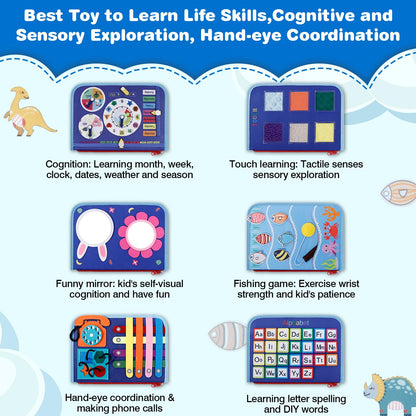 JHkim Busy Board Montessori Toys for Boys Girls Gifts, Sensory Toy, Educational Activities Travel