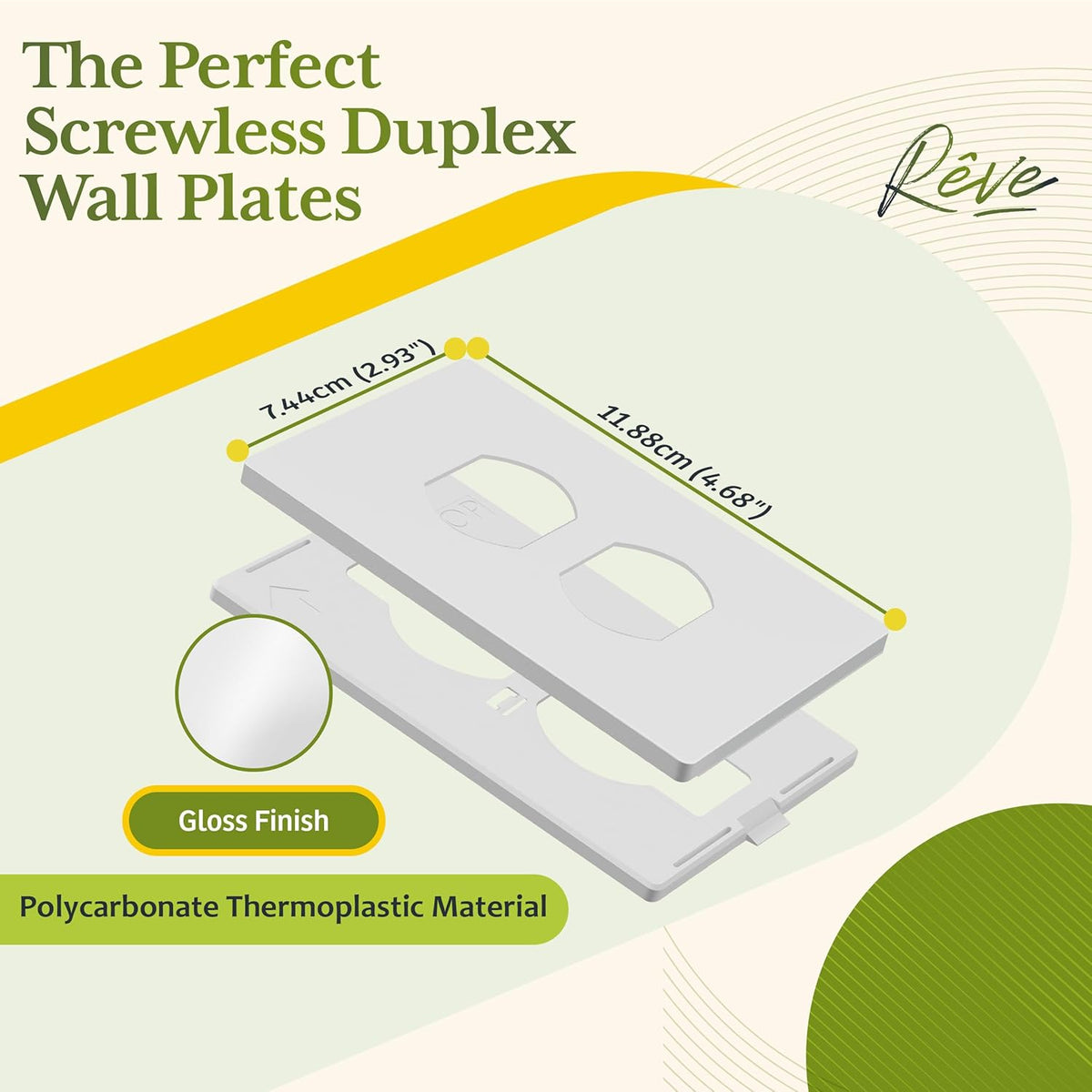 TG Screwless Duplex Wall Plate Covers, Child Safe Receptacle Outlet Covers, Size 1-Gang 4.68"x