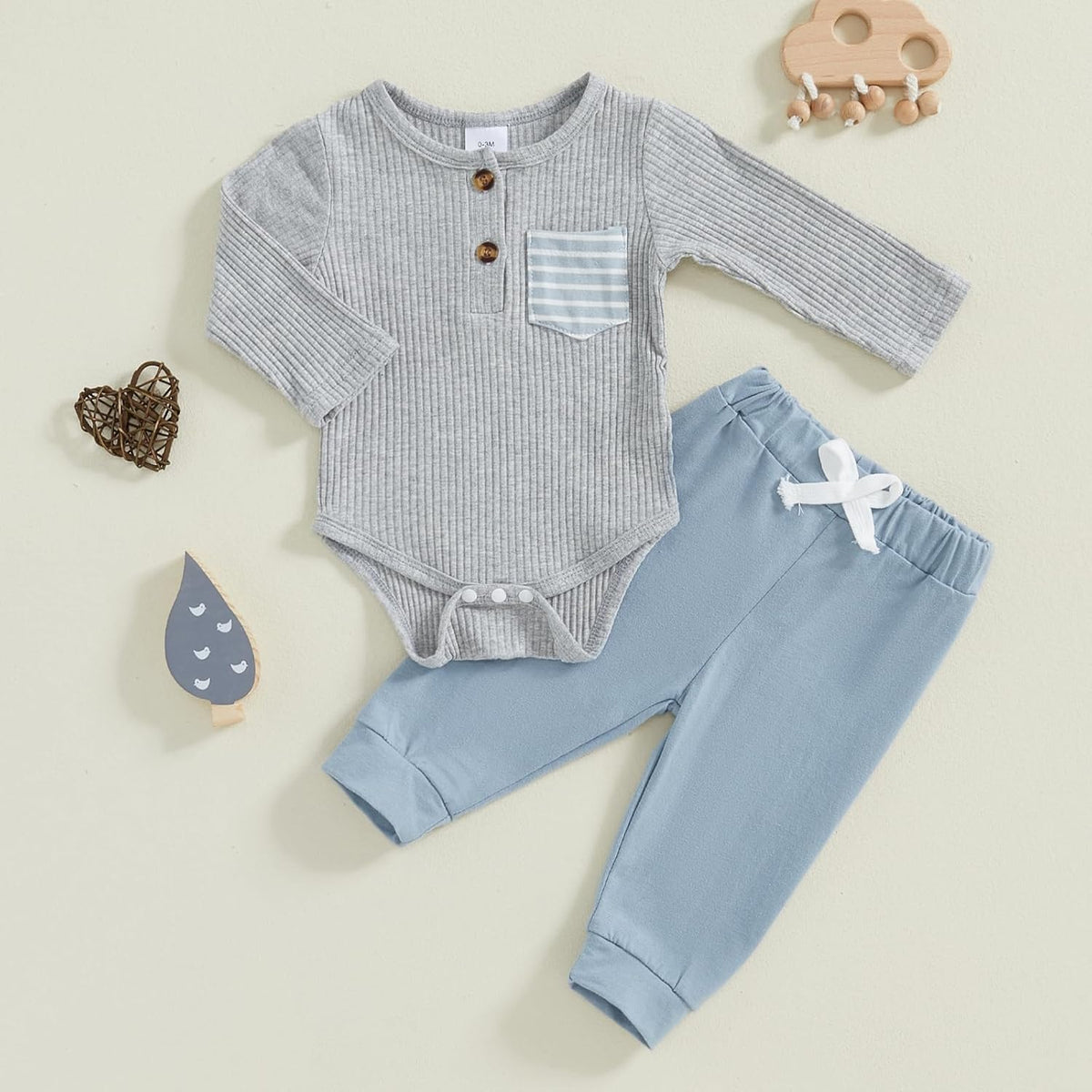 fhutpw Baby Boy Clothes 3 6 12 18 Months Ribbed Knitted Long Sleeve Romper and Pants Sets Newborn