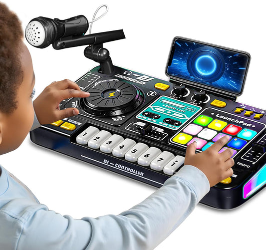 Kids DJ Mixer Controller Table Musical Toy Electronic Bluetooth Toy with LED Lights Sound Effect