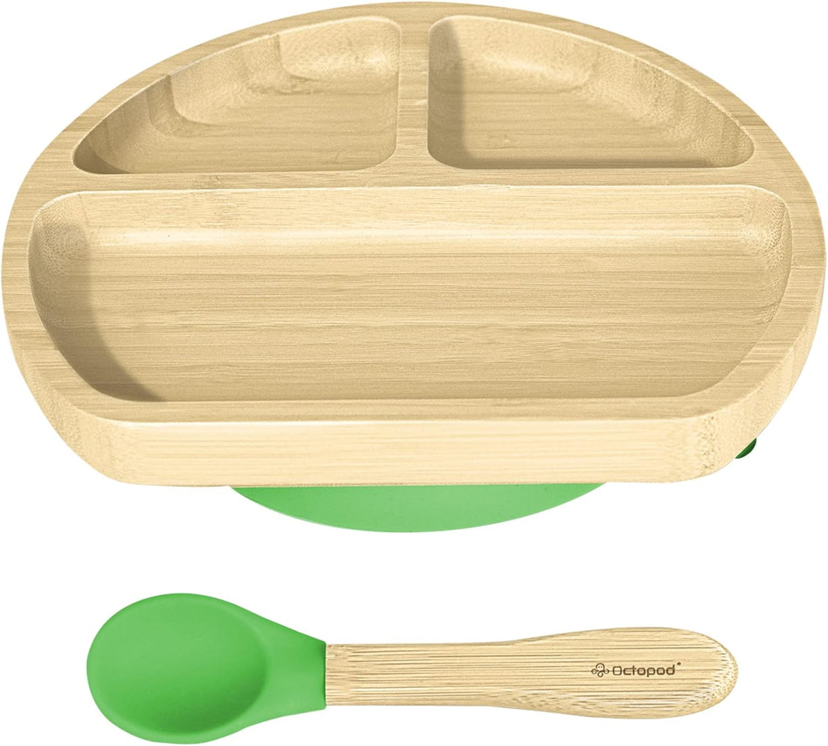 Abiie Octopod Bamboo Dish - Kids Plates for 4 months and up, 3-Compartment Baby Plates with