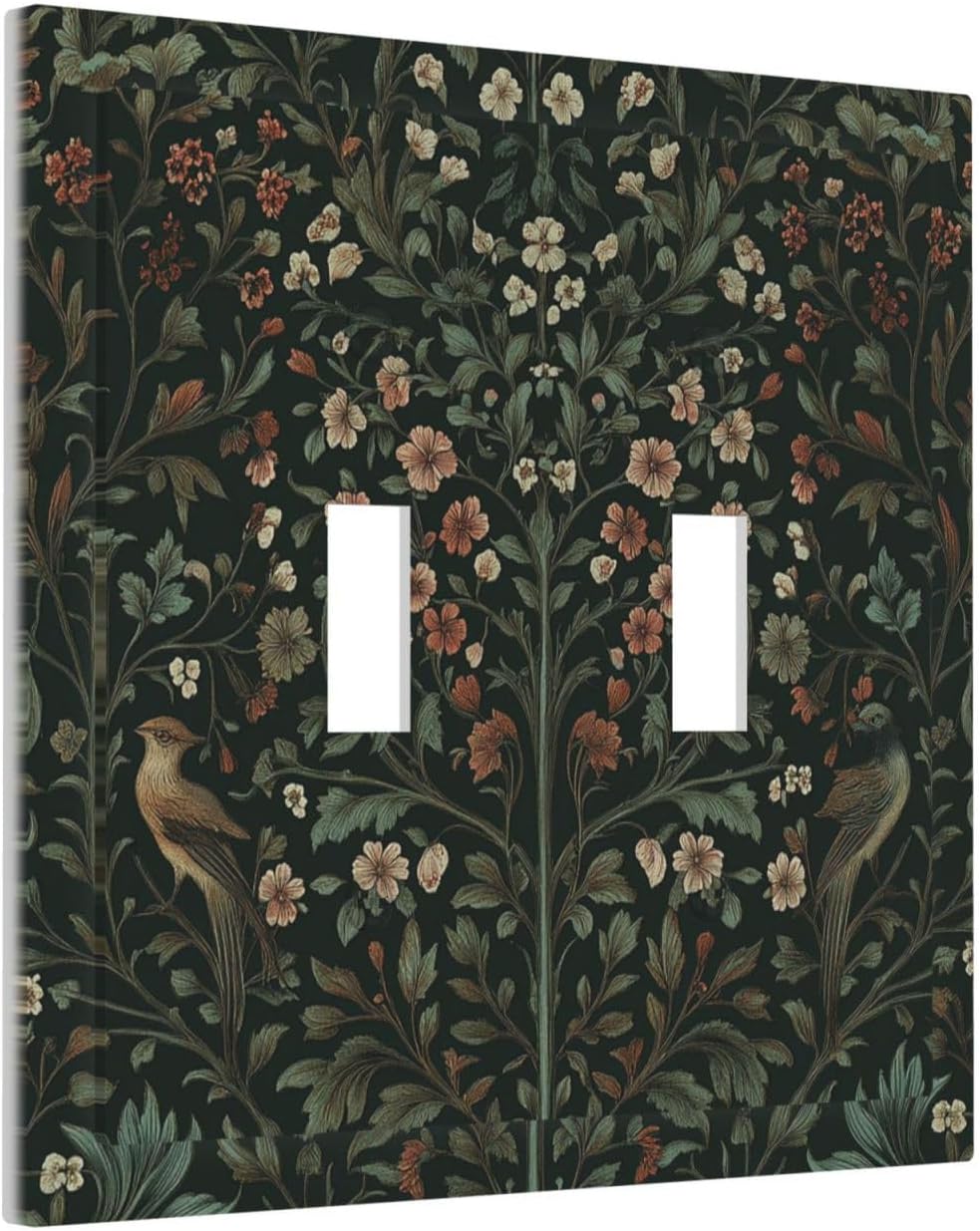 Decorative Switch Plates Vintage Morris Colorful Flower Green Leaf 2 Gang Double Toggle Outlet