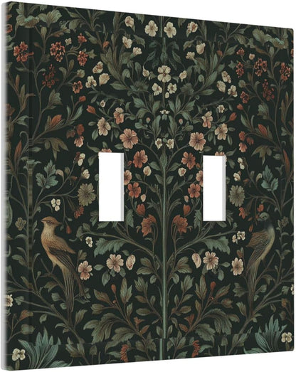 Decorative Switch Plates Vintage Morris Colorful Flower Green Leaf 2 Gang Double Toggle Outlet