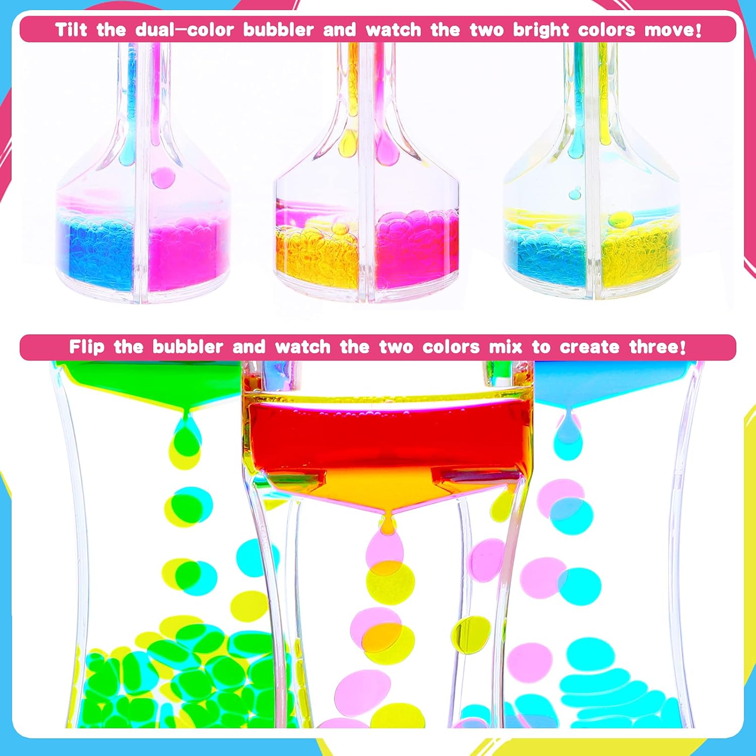 Liquid Motion Bubbler Timer, Colorful Liquid Hourglass Sensory Toys with Floating Droplets for