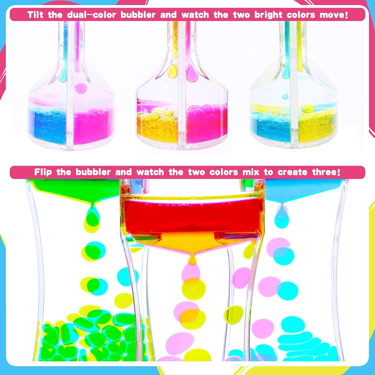 Liquid Motion Bubbler Timer, Colorful Liquid Hourglass Sensory Toys with Floating Droplets for