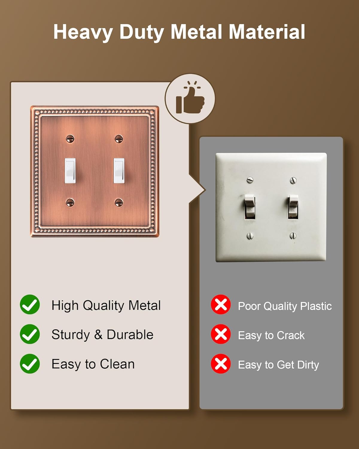 2-Pack Double Toggle Light Switch Cover Plate, Pearls Decorative Dual Switch Plate Covers, Antique