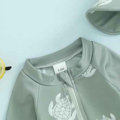Hnyenmcko Baby/Toddler Boy Rash Guard Swimsuit Long Sleeve One Piece Zipper Swimwear Sunsuit Infant
