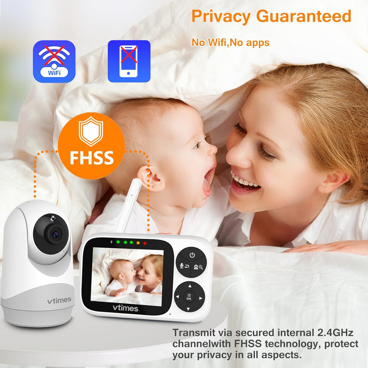 Baby Monitor with Camera and Audio, 3.2" IPS Screen Video Baby Monitor No WiFi Night Vision