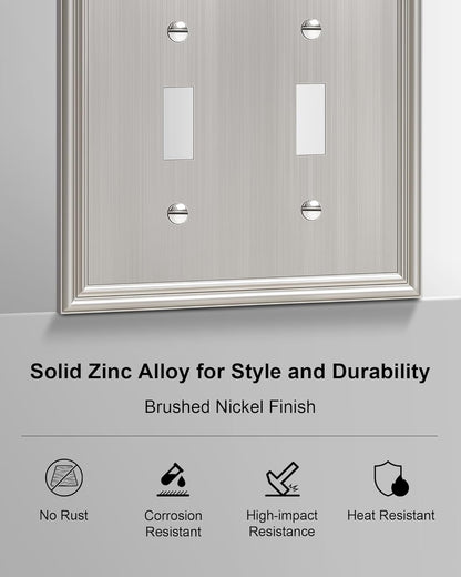 2-Pack Double Toggle Light Switch Cover Plate, Durable Solid Zinc Alloy Decorative Dual Switch