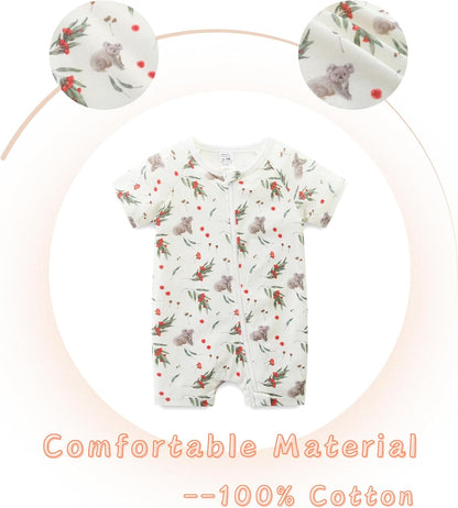 Unisex Summer Trendy 2-Pack Rompers Short Sleeve Zipped Bodysuit Infant Cotton Outfits