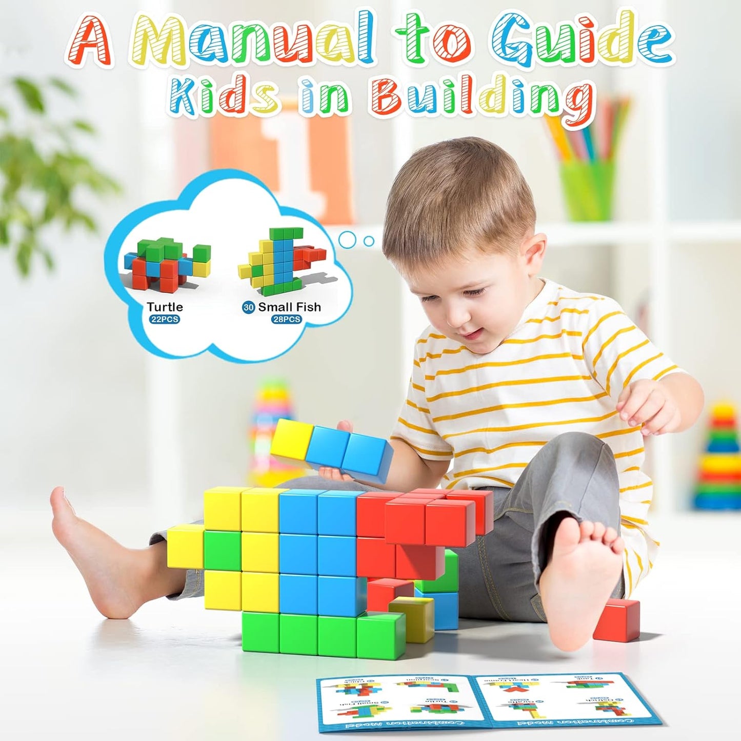 Magnetic Blocks, 1.34 inch Large Magnetic Building Blocks, 3D Magnetic Cubes for Toddlers