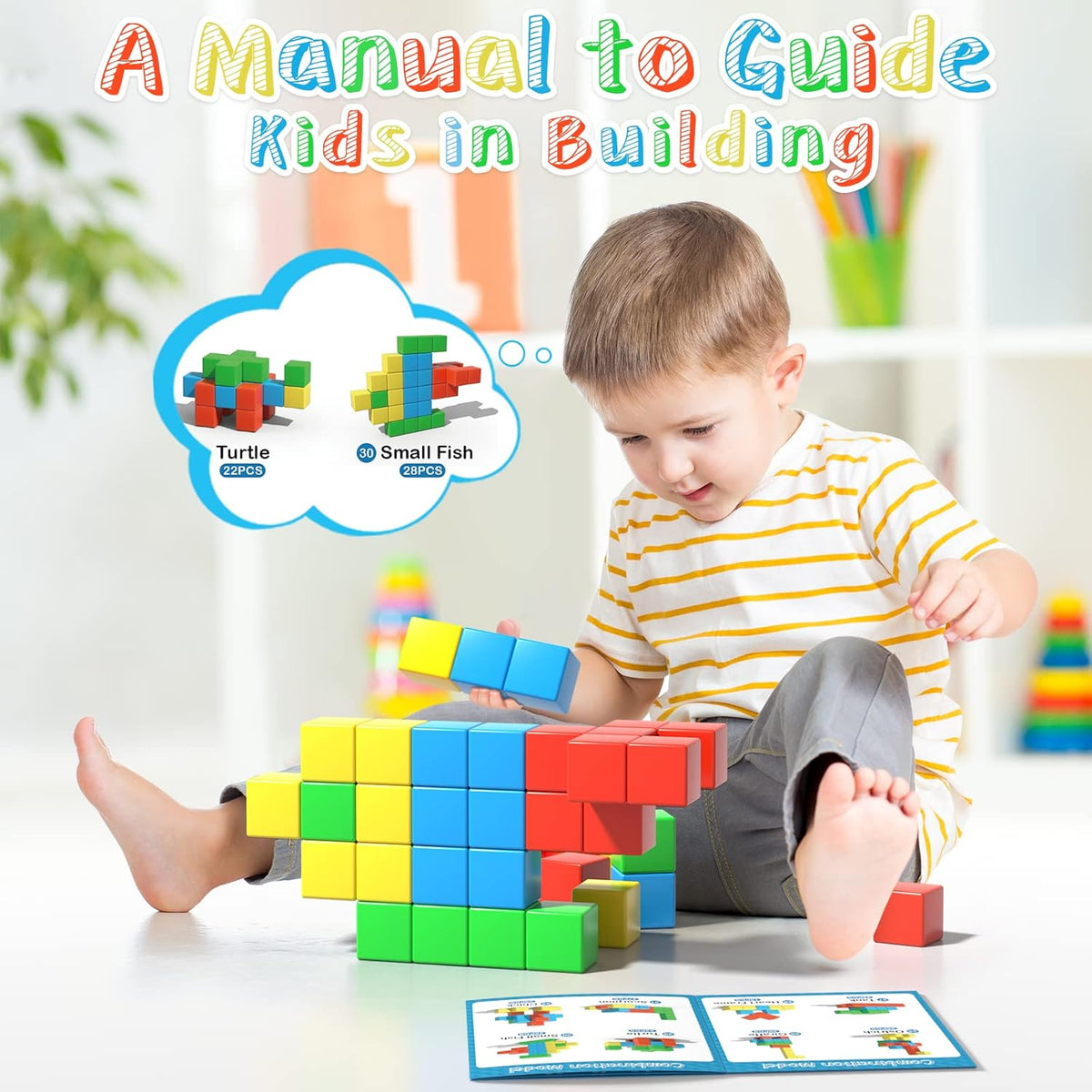Magnetic Blocks, 56 Pieces 1.34 inch Large Magnetic Building Blocks, 3D Magnetic Cubes for