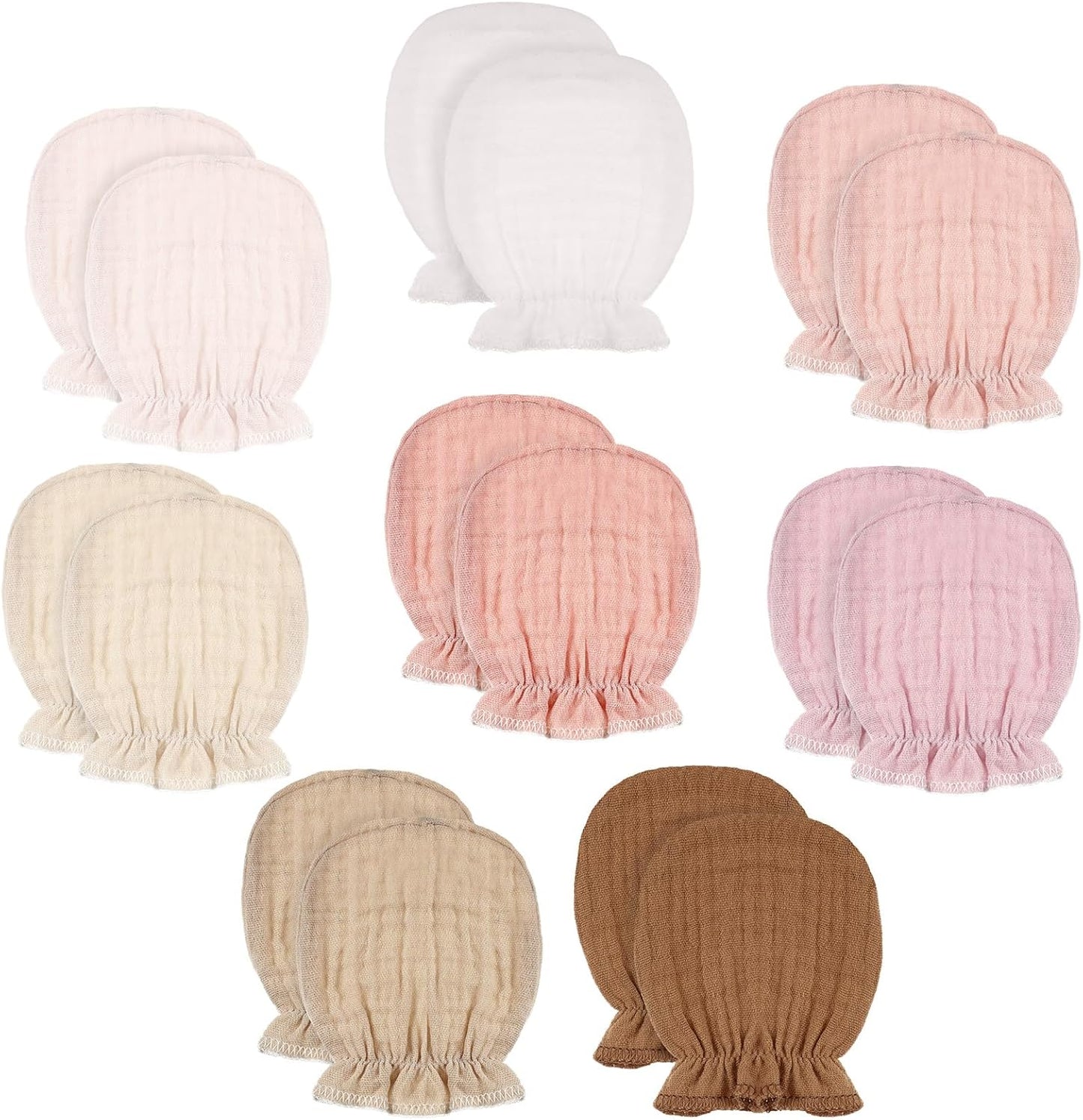 8 Pairs Newborn Baby Muslin Mittens 0-6 Months No Scratch Elastic Wrist Soft Breathable Gloves Bulk