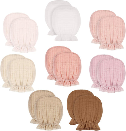 8 Pairs Newborn Baby Muslin Mittens 0-6 Months No Scratch Elastic Wrist Soft Breathable Gloves Bulk