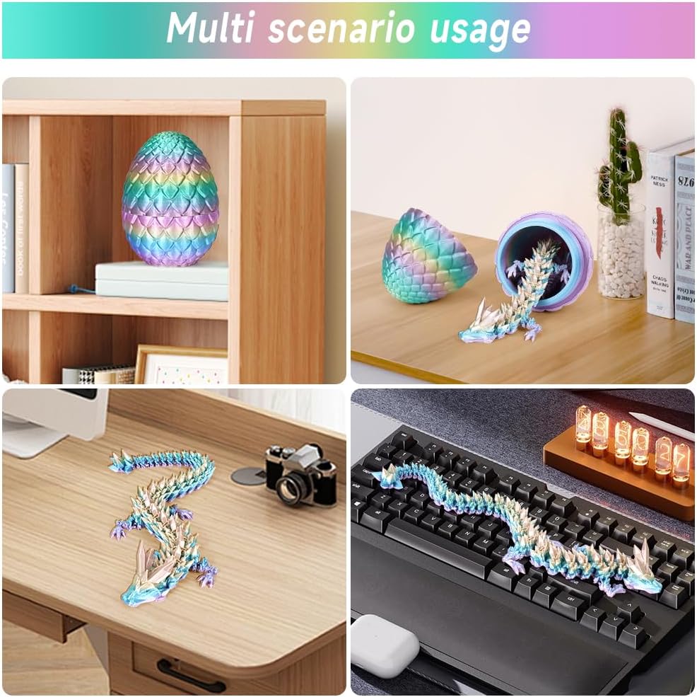 3D Printed Dragon Egg, Mystery Crystal Dragon Egg Fidget Toys Surprise, Articulated Crystal Dragon