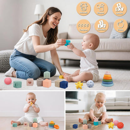 Weilim Montessori Baby Toys 18 Months+, 3-in-1 Stacking Blocks Rings Balls