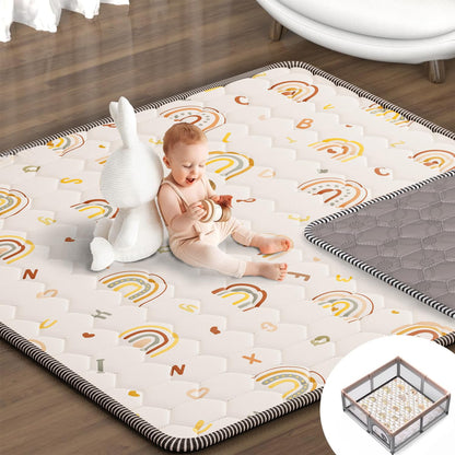 Boho Rainbow Baby Play Mat 50" X 50" Playpen Mat Thicken One-Piece Baby Crawling Mat Non-Slip