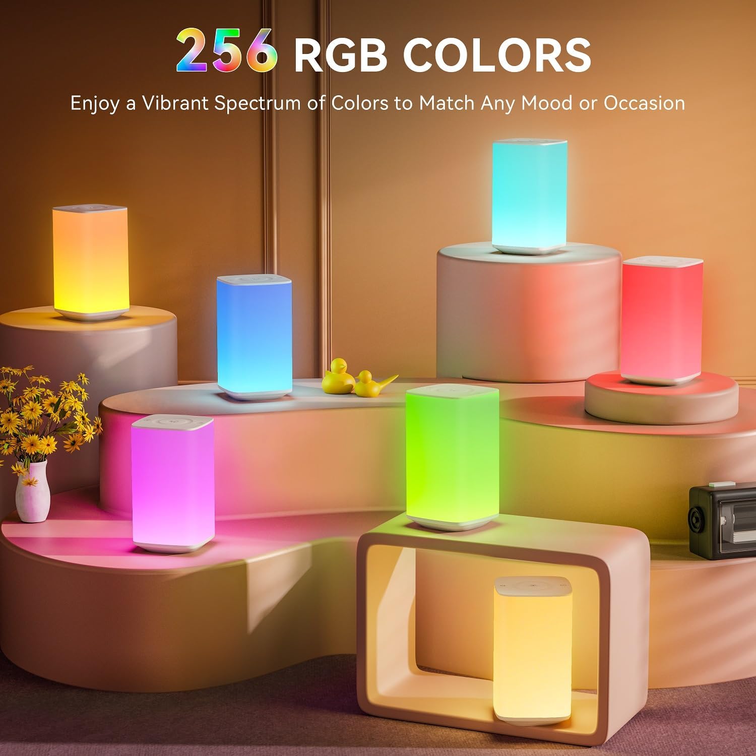 Nursery Night Light for Baby, Portable Night Lamp with LED Stepless Dimming & 256 RGB Colors for