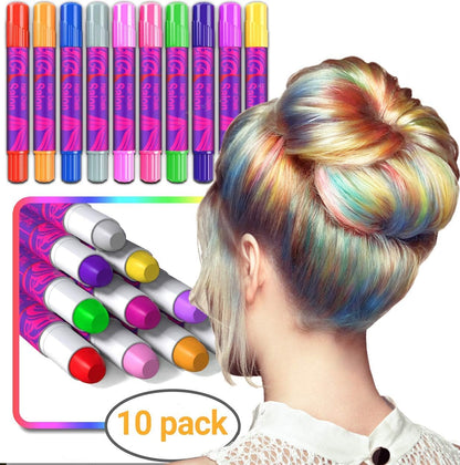 Desire Deluxe Hair Chalk for Girls Makeup Kit of 10 Temporary Colour Pens Gifts, Great Toy for Kids