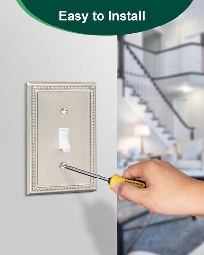 4-Pack Single Toggle Light Switch Cover Plate, Pearls Decorative Switch Plate Covers, Brushed