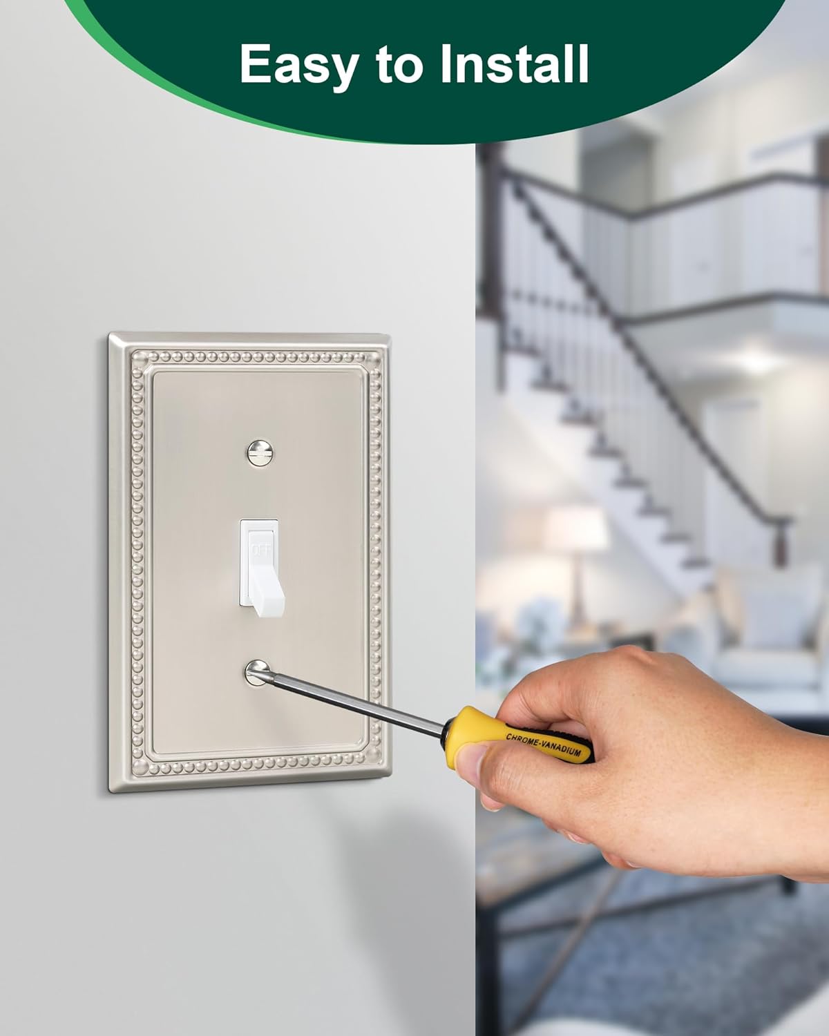 6-Pack Single Toggle Light Switch Cover Plate, Pearls Decorative Switch Plate Covers, Brushed