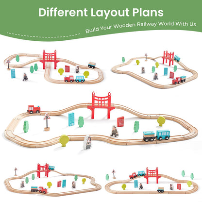 Tiny Land 39 Pcs Wooden Train Set for Toddler with Wooden Tracks