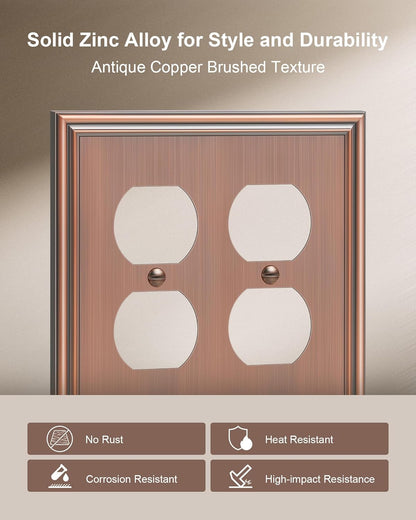 2-Pack Double Duplex Outlet Cover, Antique Copper Switch Plates and Outlet Covers for Electrical