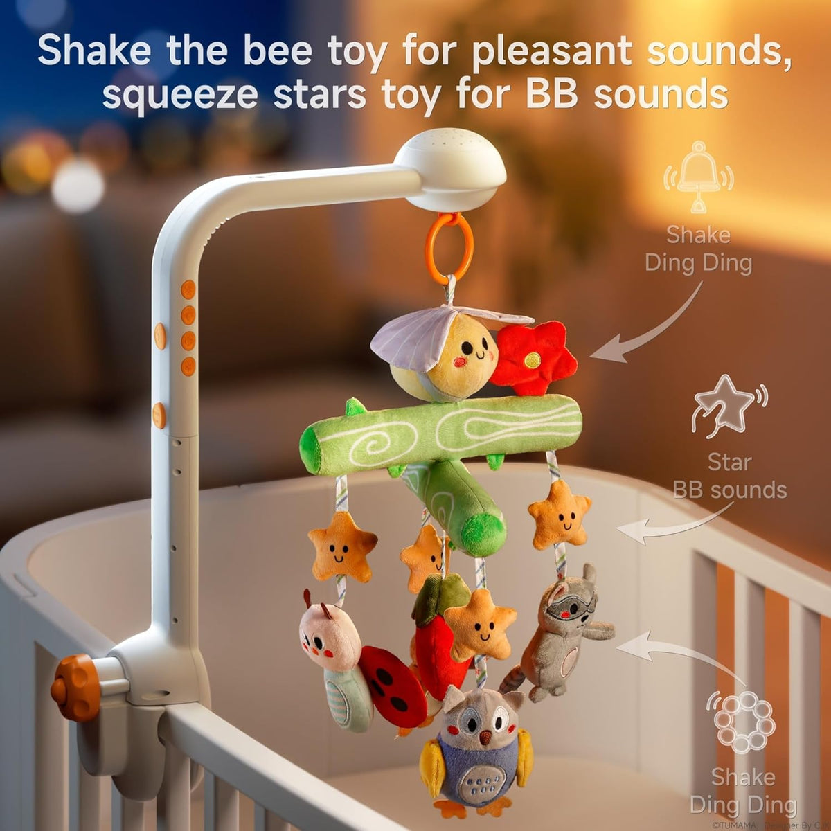 TUMAMA Crib Mobile with Music and Lights, Baby Mobile Cute Bee Crib Toys Hanging, Remote Control