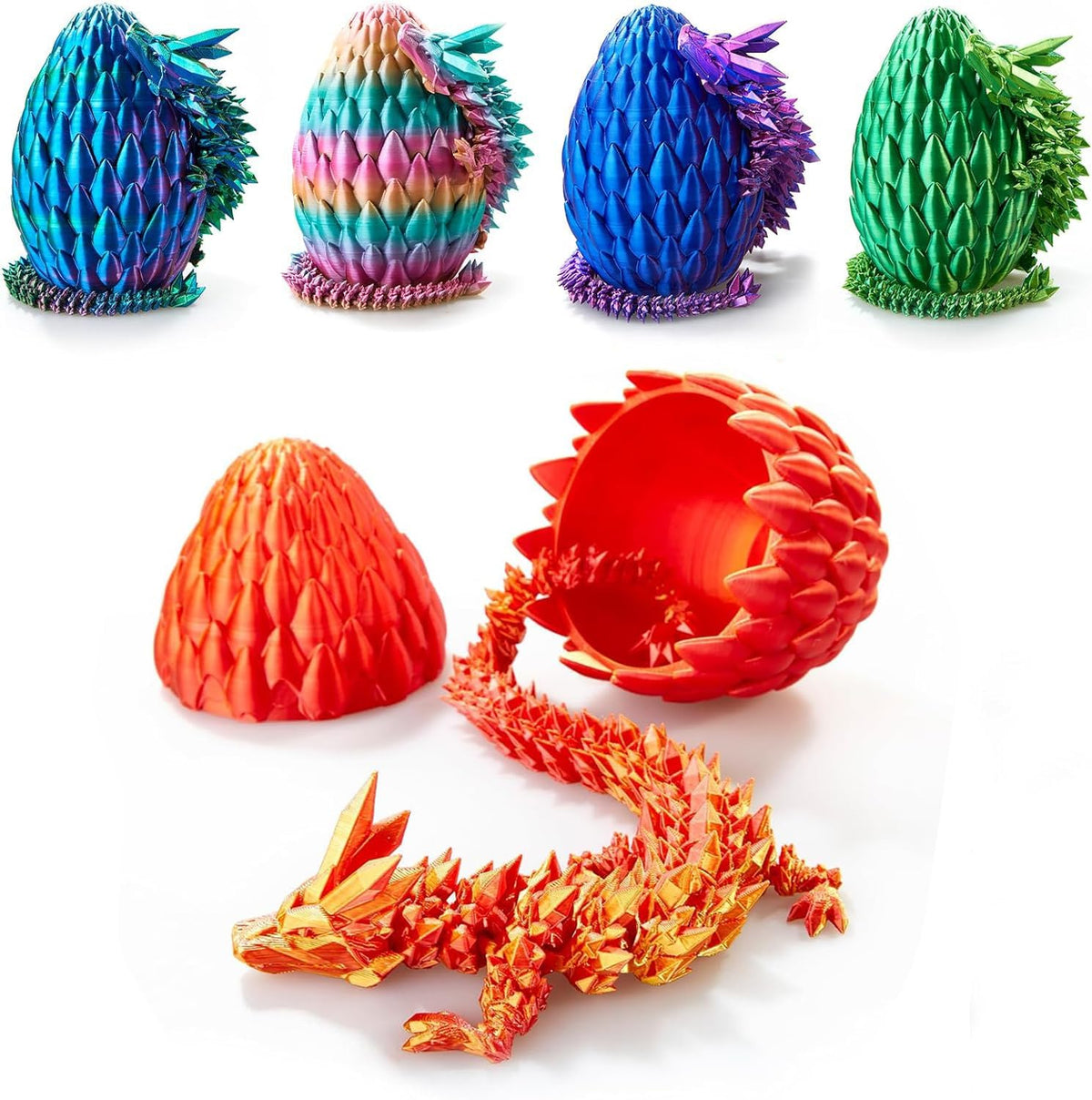 12inch 3D Printed Dragon Egg,Mystery Crystal Dragon Fidget Toys,Articulated Dragon,Home Desk Decor