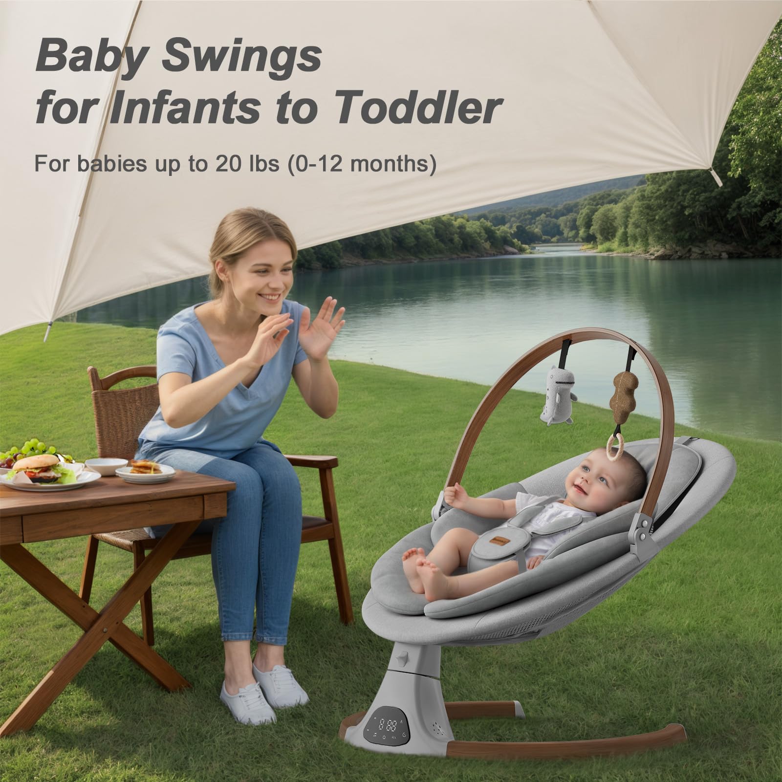Monamii Baby Swings for Infants, Bluetooth Infant Swing with Music Speaker