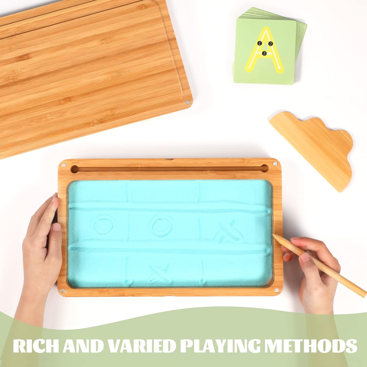 Montessori Sand Tray with Lid - Wooden Sand Trays for Kids Writing Letters and Numbers, Preschool