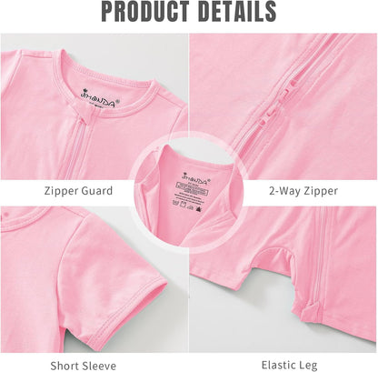 Jimonda Baby Rompers Cotton Baby Boys Baby Girls Short Sleeve Sleepers Pjs Two Way Zipper One-piece