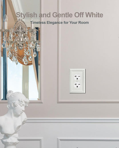 6-Pack Duplex Outlet Cover, Metal Wall Plate for Receptacle, Light Switch, Decorative Off White