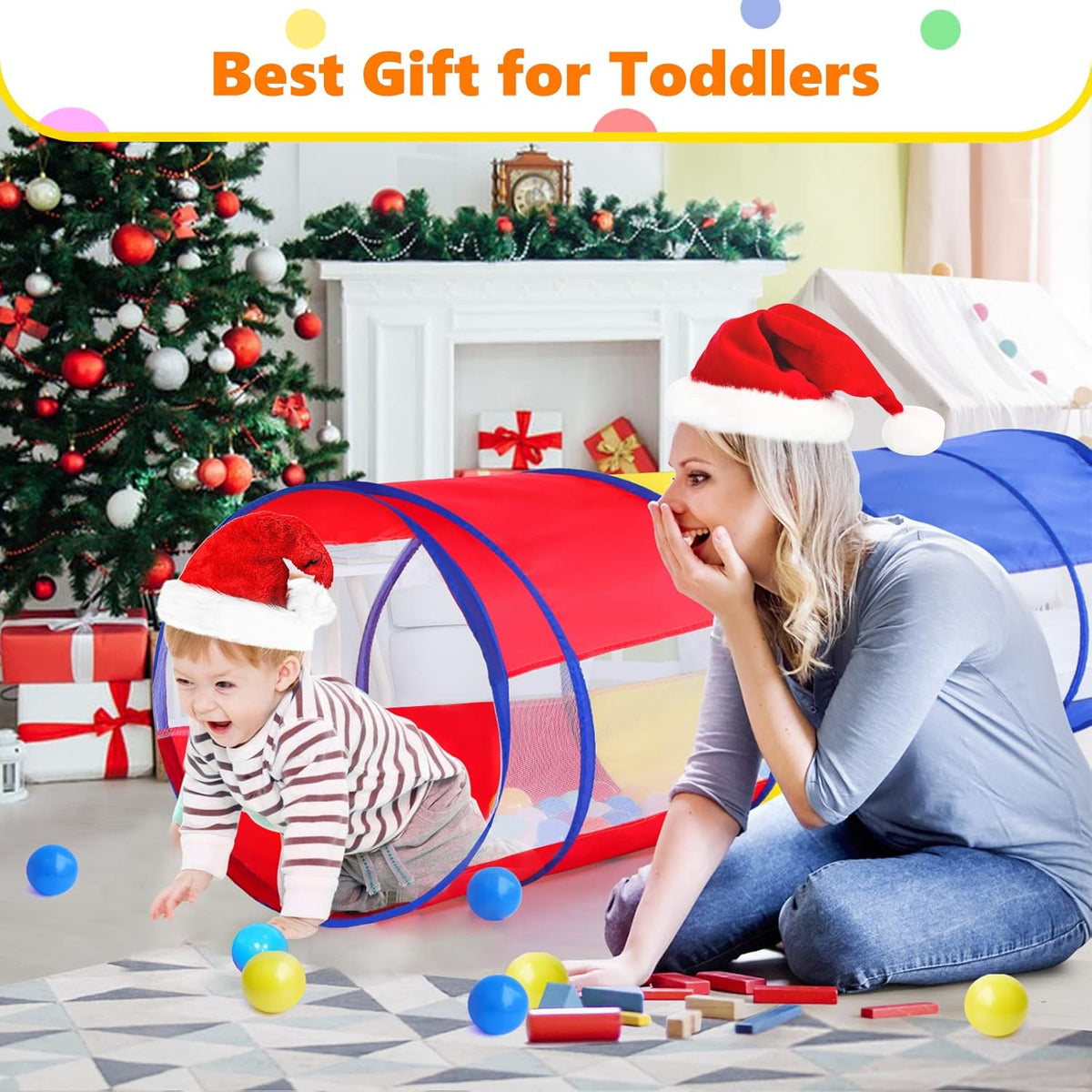 Kids Play Tunnel Tent for Toddlers, Colorful Pop Up Crawl Tunnel Toy for Baby or Pet with