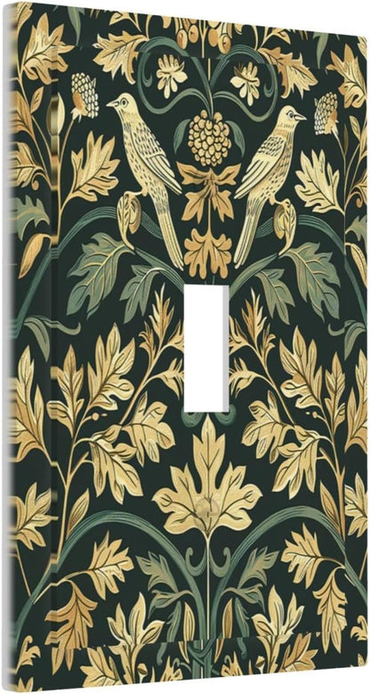 Decorative Light Switch Cover William Morris Vintage Botanical Birds Golden Green Leaves 1 Gang