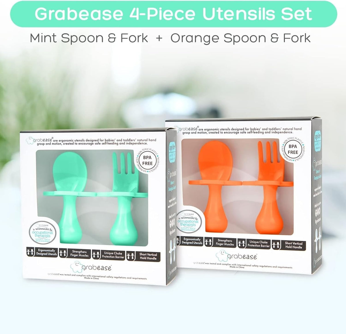Grabease Baby Spoons and Forks Utensils for Toddlers Infants BPA-Free & Phthalate-Free Baby