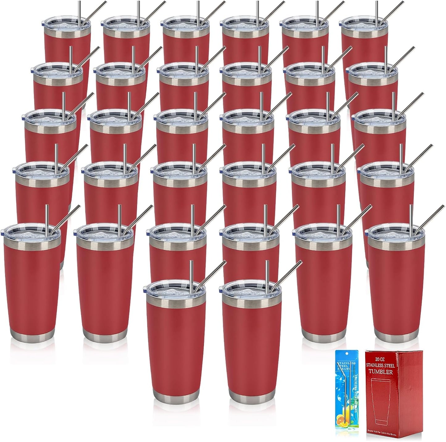 IEOVIEE 32 Pack 20oz Stainless Steel Bulk Tumblers with Lids and Straws Double Wall Insulated