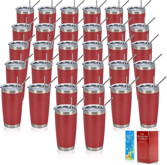 IEOVIEE 32 Pack 20oz Stainless Steel Bulk Tumblers with Lids and Straws Double Wall Insulated