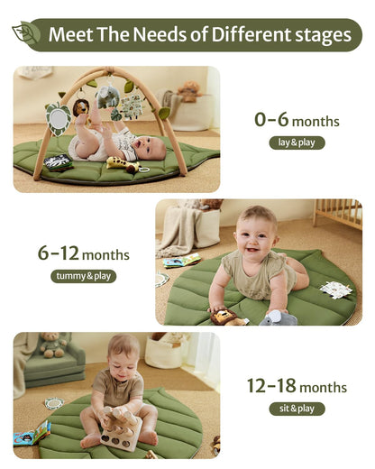 Blissful Diary Baby Play Gym & Activity Mat, Oversize Leaf Shaped Baby Play Mat w 6 Detachable
