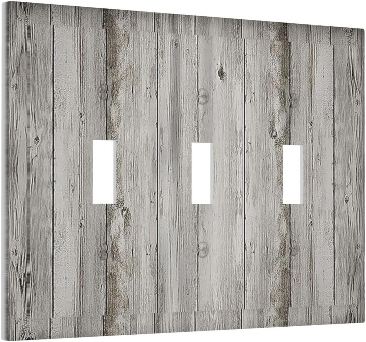 Decorative Switch Plates Farmhouse Rustic Grey Barn Door Wood 3 Gang Wall Plate Triple Toggle Light