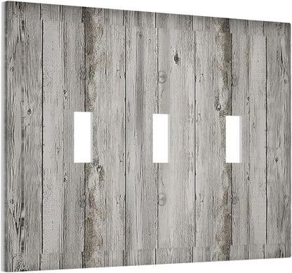 Decorative Switch Plates Farmhouse Rustic Grey Barn Door Wood 3 Gang Wall Plate Triple Toggle Light