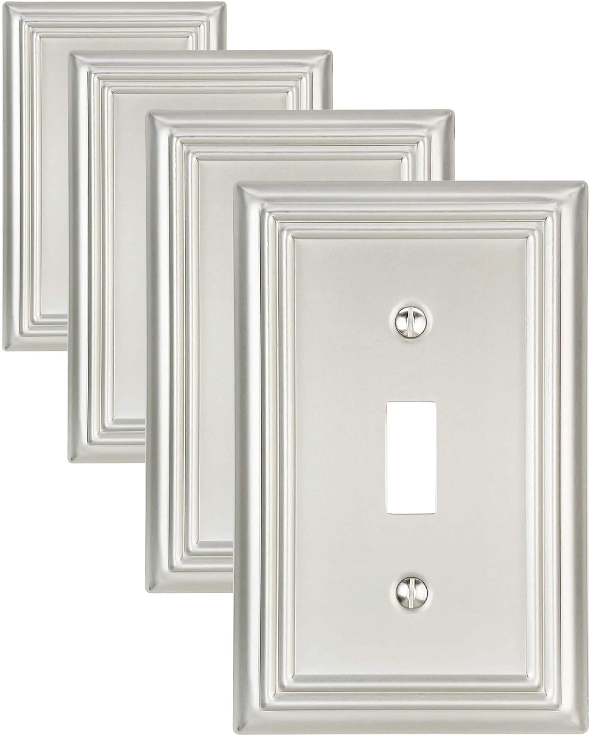 4-Pack Single Toggle Wall Plate, Metal Switch Plate Cover, Satin Nickel Light Switch Cover