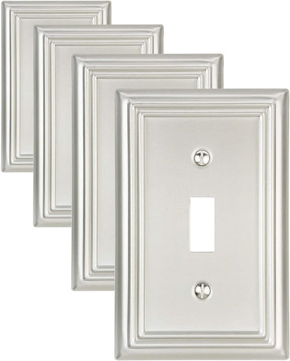 4-Pack Single Toggle Wall Plate, Metal Switch Plate Cover, Satin Nickel Light Switch Cover