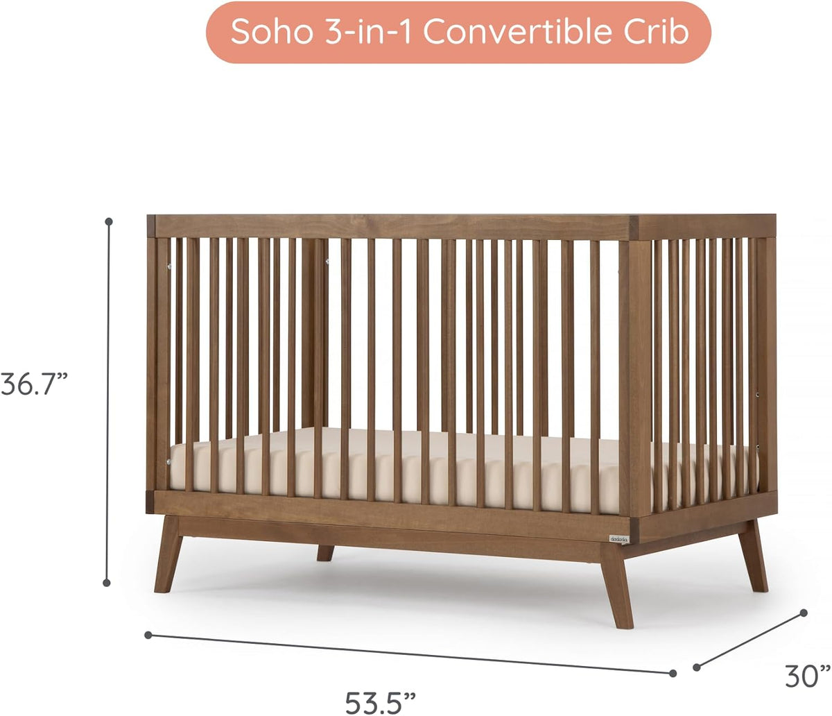 dadada Baby Soho 3-in-1 Convertible Wooden Crib to Toddler Bed - Made in Italy, GREENGUARD Gold