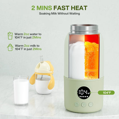 Portable Bottle Warmer for Travel, 2-Min Fast Heating Baby Bottle Warmer,12.8oz Formula Container