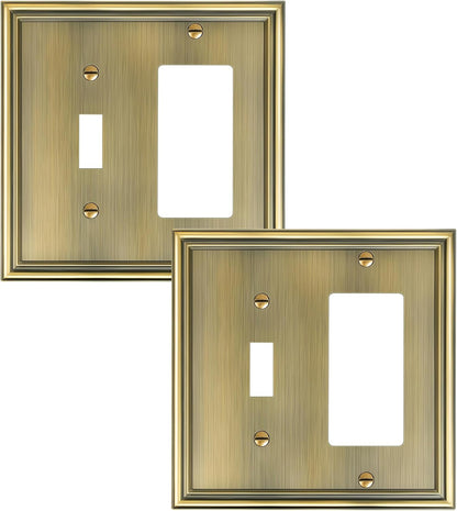 2-Pack Combo Toggle/Decorator Light Switch Cover Plate, Antique Brass Decorative Electrical Outlet