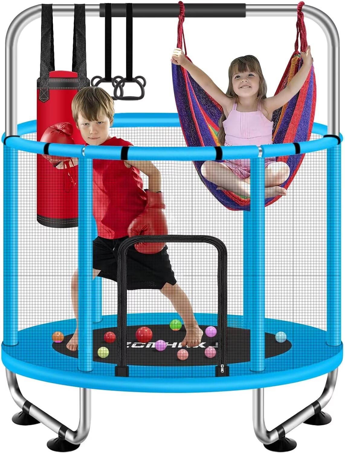ZCMHAXJ 55" Trampoline for Kids with Enclosure, 440lbs Capacity Indoor & Outdoor Toddler Trampoline